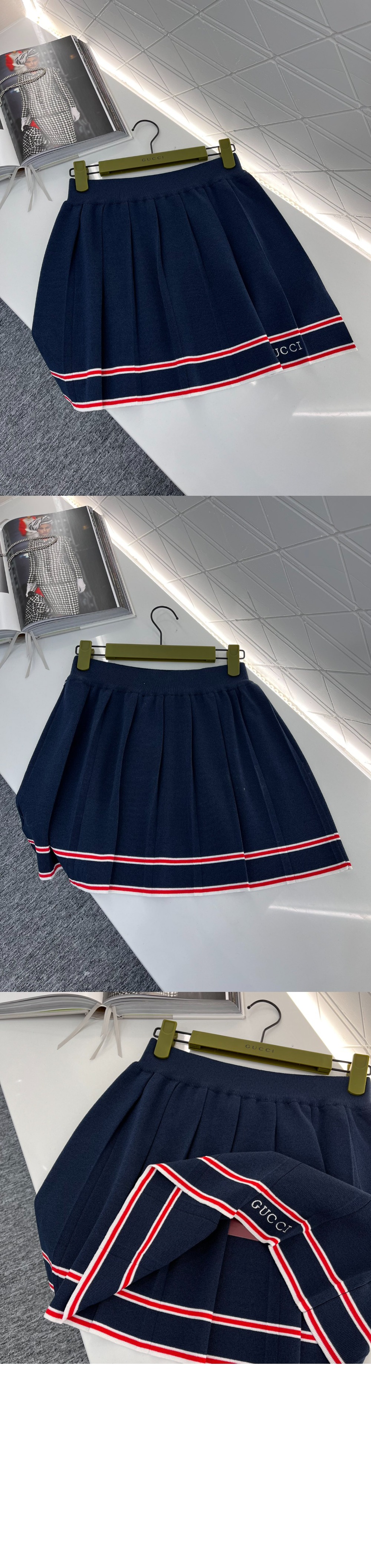 미러급레플리카사이트 | 명품레플리카 전문 쇼핑몰  | 퍼스트원 - 스트라이프 트리밍 플리츠 스커트 &gt; 구찌