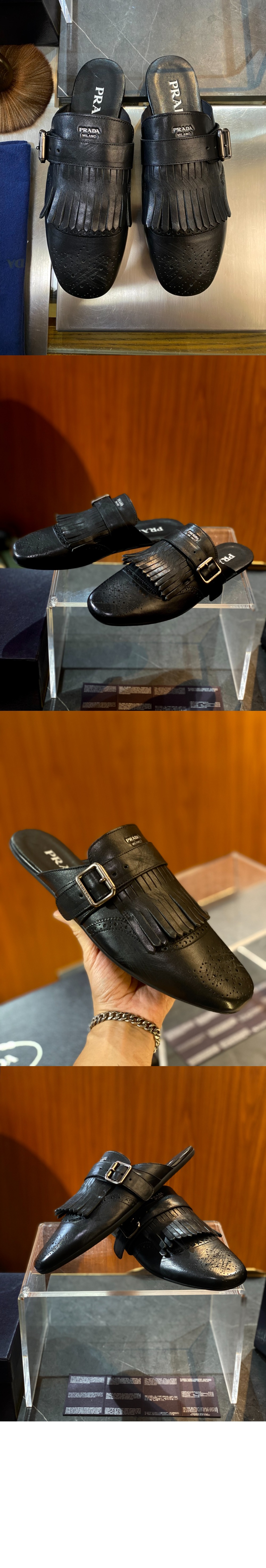 미러급레플리카사이트 | 명품레플리카 전문 쇼핑몰  | 퍼스트원 - 버클 스트랩과 프린지가 있는 앤티크 가죽 뮬 2S2993 > 프라다