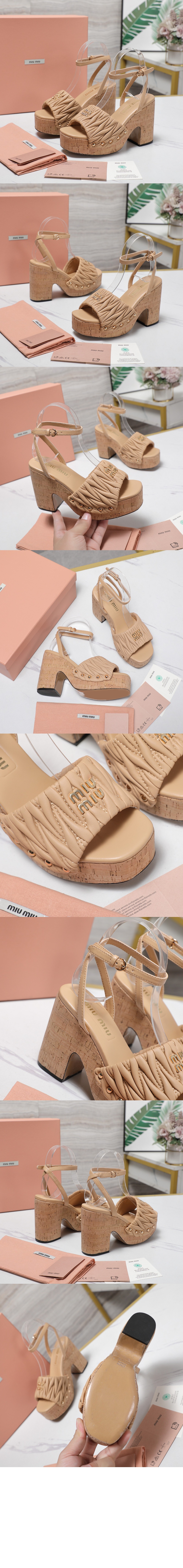 미러급레플리카사이트 | 명품레플리카 전문 쇼핑몰  | 퍼스트원 - 코르크 굽 퀼팅 나파 가죽 샌들 5XZ482 &gt; 미우미우