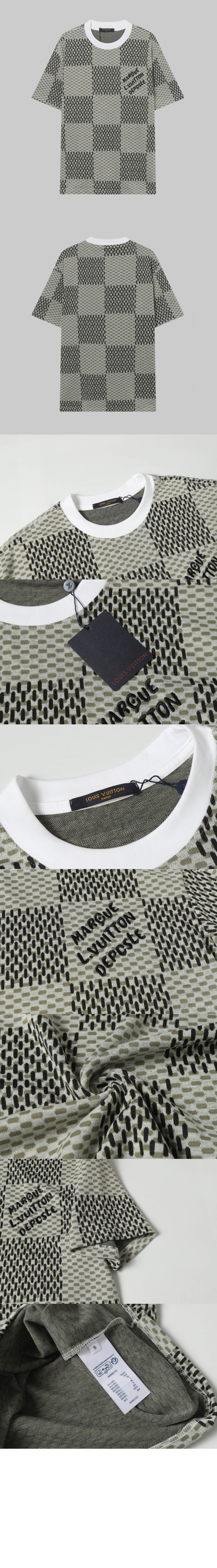 미러급레플리카사이트 | 명품레플리카 전문 쇼핑몰  | 퍼스트원 - 자카드 다미에 쇼트 슬리브드 코튼 크루넥 &gt; 루이비통