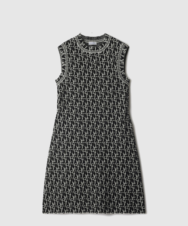 라인 참 패턴 울 블렌드 드레스