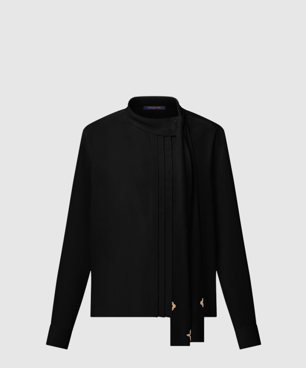 플리츠 디테일 펜던트 칼라 셔츠