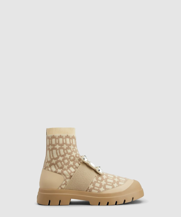 다이아몬드 버클 텍스타일 앵클 부츠 6283