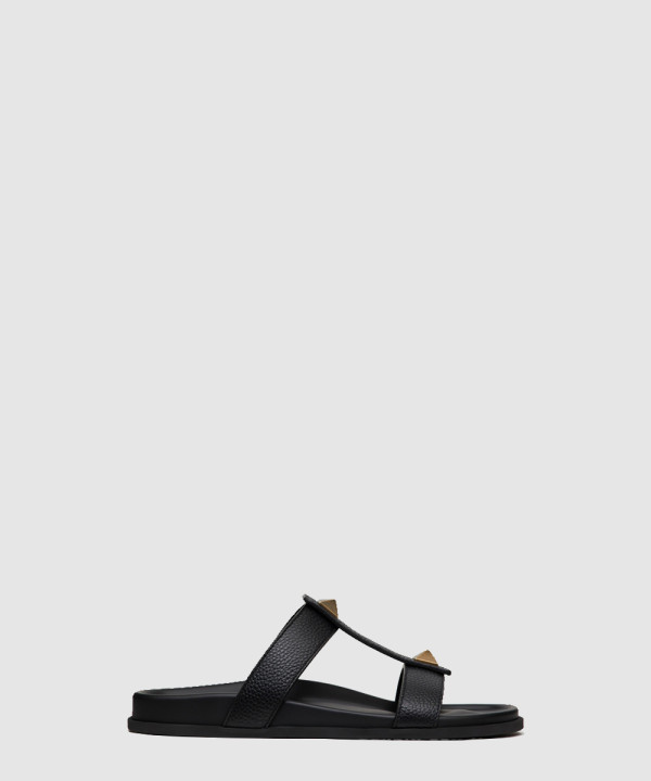 로만 스터드 송아지 가죽 슬라이드 샌들