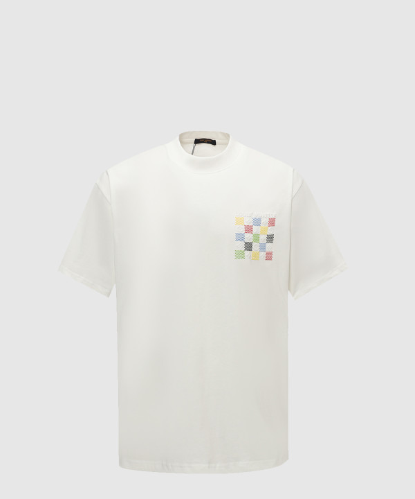 컬러 체크 모노그램 로고 반팔티