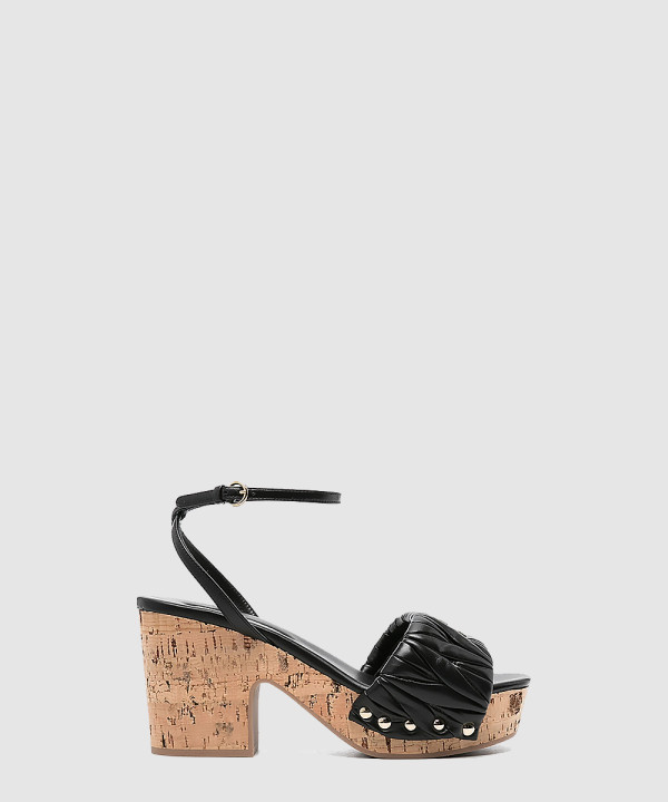 코르크 굽 퀼팅 나파 가죽 샌들 5XZ482