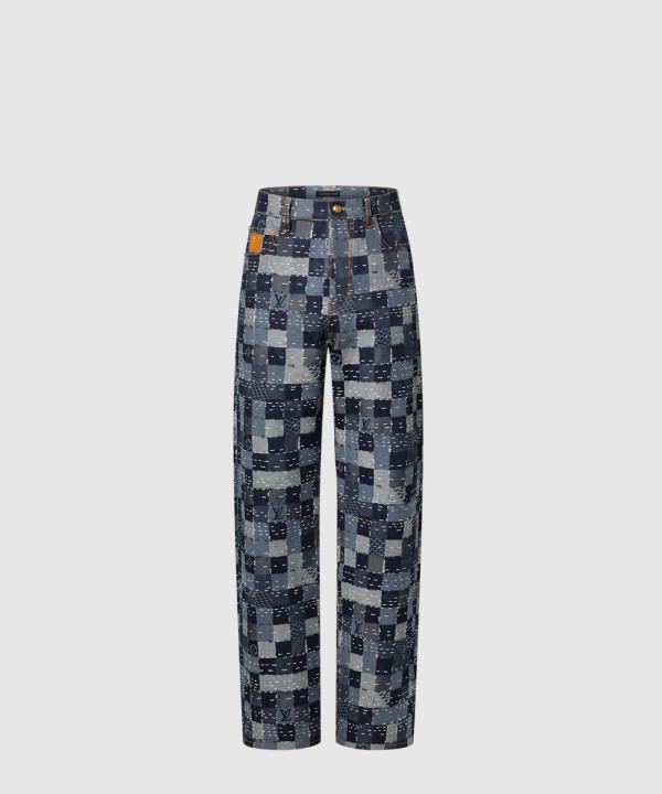 다미에 데님 스케이트 팬츠