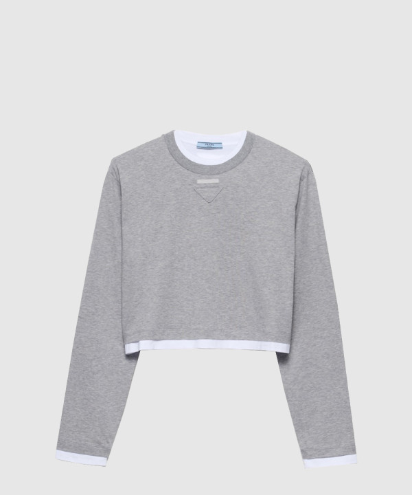 긴 소매 코튼 저지 티셔츠