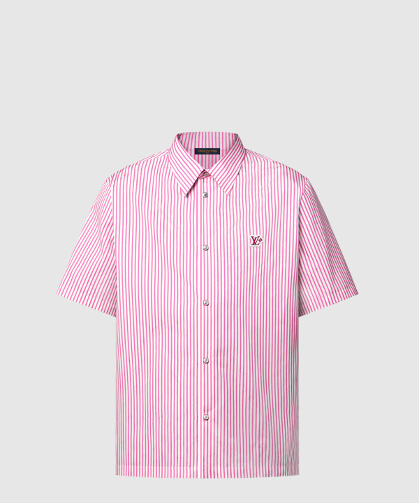 모노그램 스트라이프드 쇼트 슬리브드 셔츠