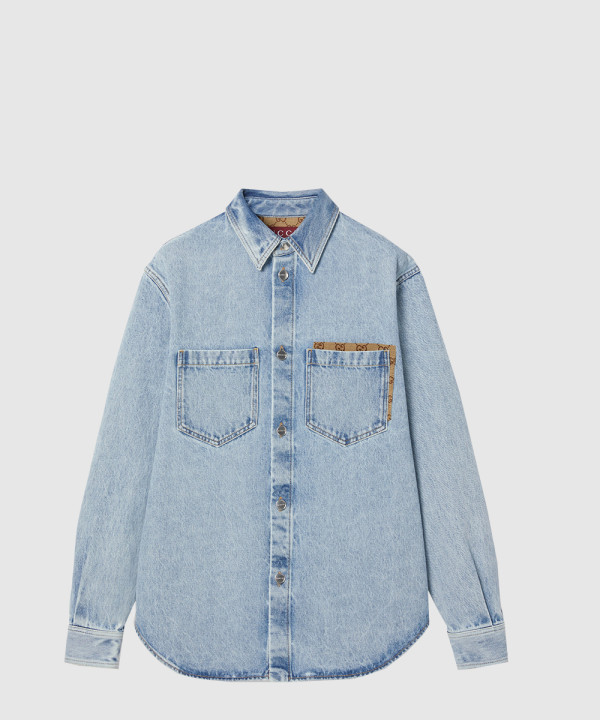 GG 인서트 워시드 데님 셔츠