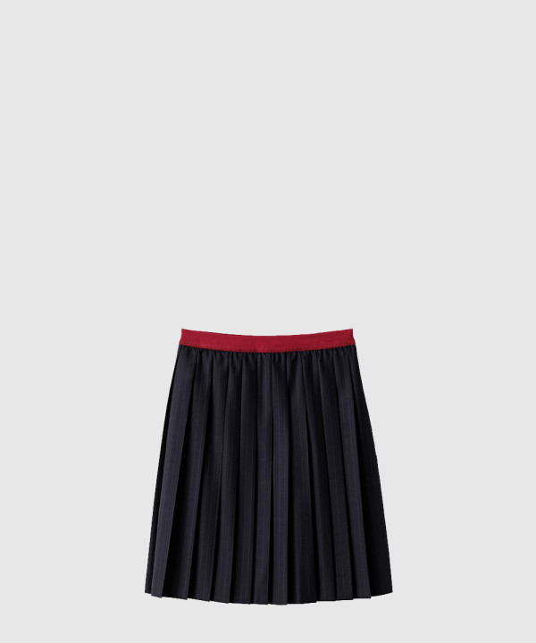 플리츠 핀스트라이프 미디 스커트