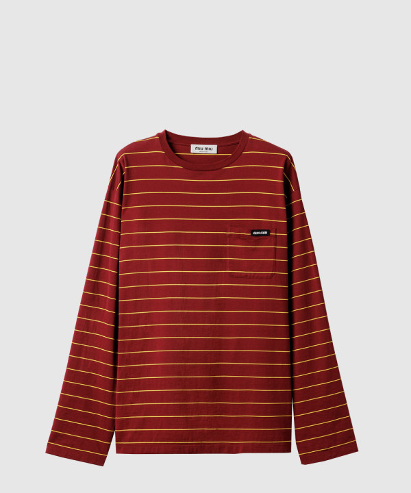 롱 슬리브 코튼 저지 티셔츠