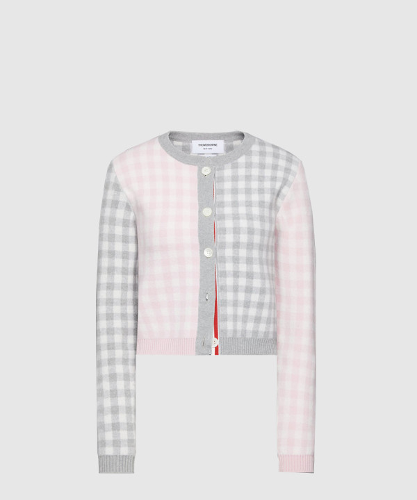 펀믹스 깅엄 체크 자카드 메리노 울 카디건