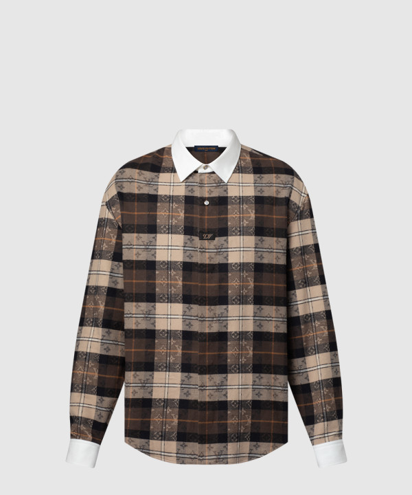 모노그램 플란넬 롱 슬리브드 폴로 셔츠